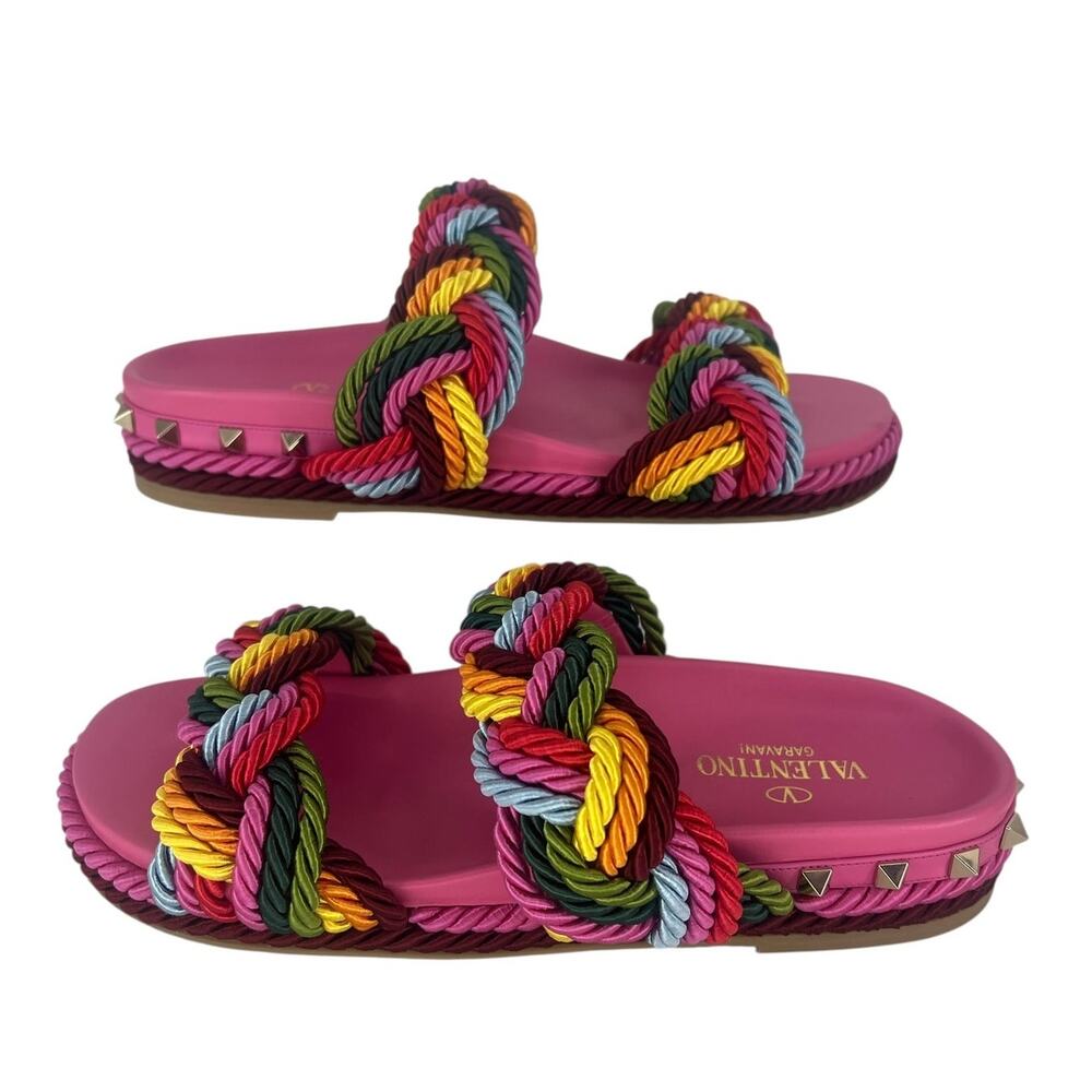 Valentino Rockstud Torchon Espadrille Slides Multicolor 38